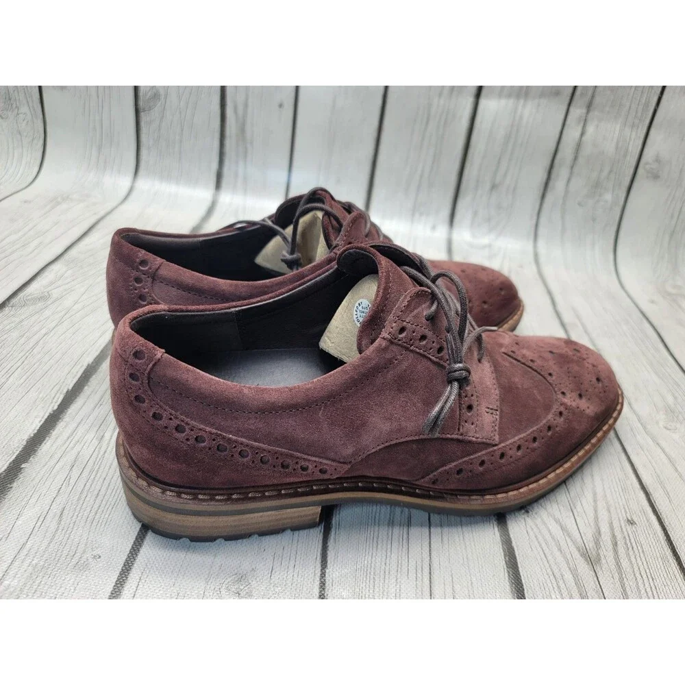 ECCO Vitrus Mens 8 US Chocolate Brown Suede Wingtip Tie Oxford Brogues Shoes
